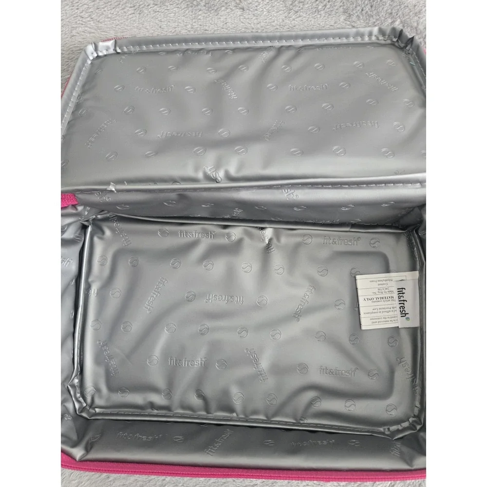 New Bento Lunch Box with 3 Containers Pink and Teal with Ice Packs